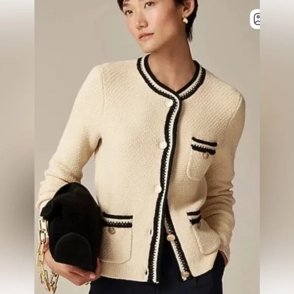 J.Crew NWT Cream And Black Lady Jacket Cardigan Woman Size X-Large Old Money - Picture 1 of 15